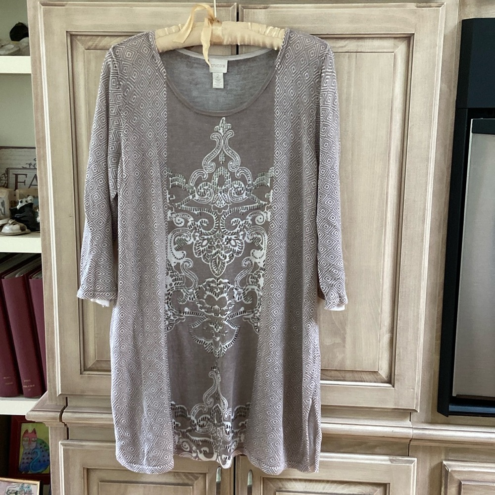 Chico’s tunic top sz 2 beige euc